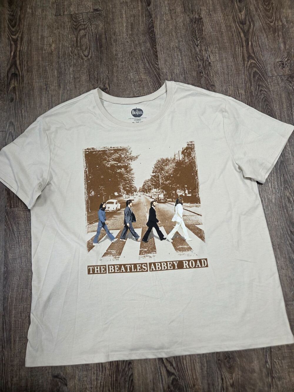 Hybrid Apparel Abbey Road The Beatles Rhinestone Beige Short Sleeve Tshirt XL